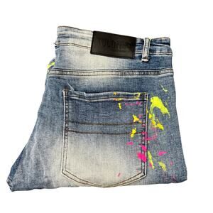 Tulones Skinny Jeans Distressed Paint Splatter Blue Denim Mens 40 (40x34 ACTUAL)